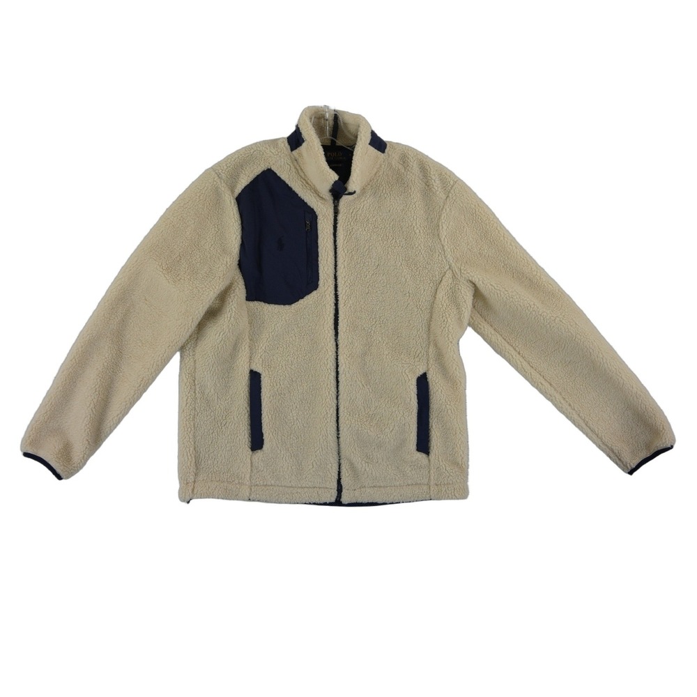 Polo Ralph Lauren Sherpa Fleece Jacket Men's Size Medium Cream Navy Performance
